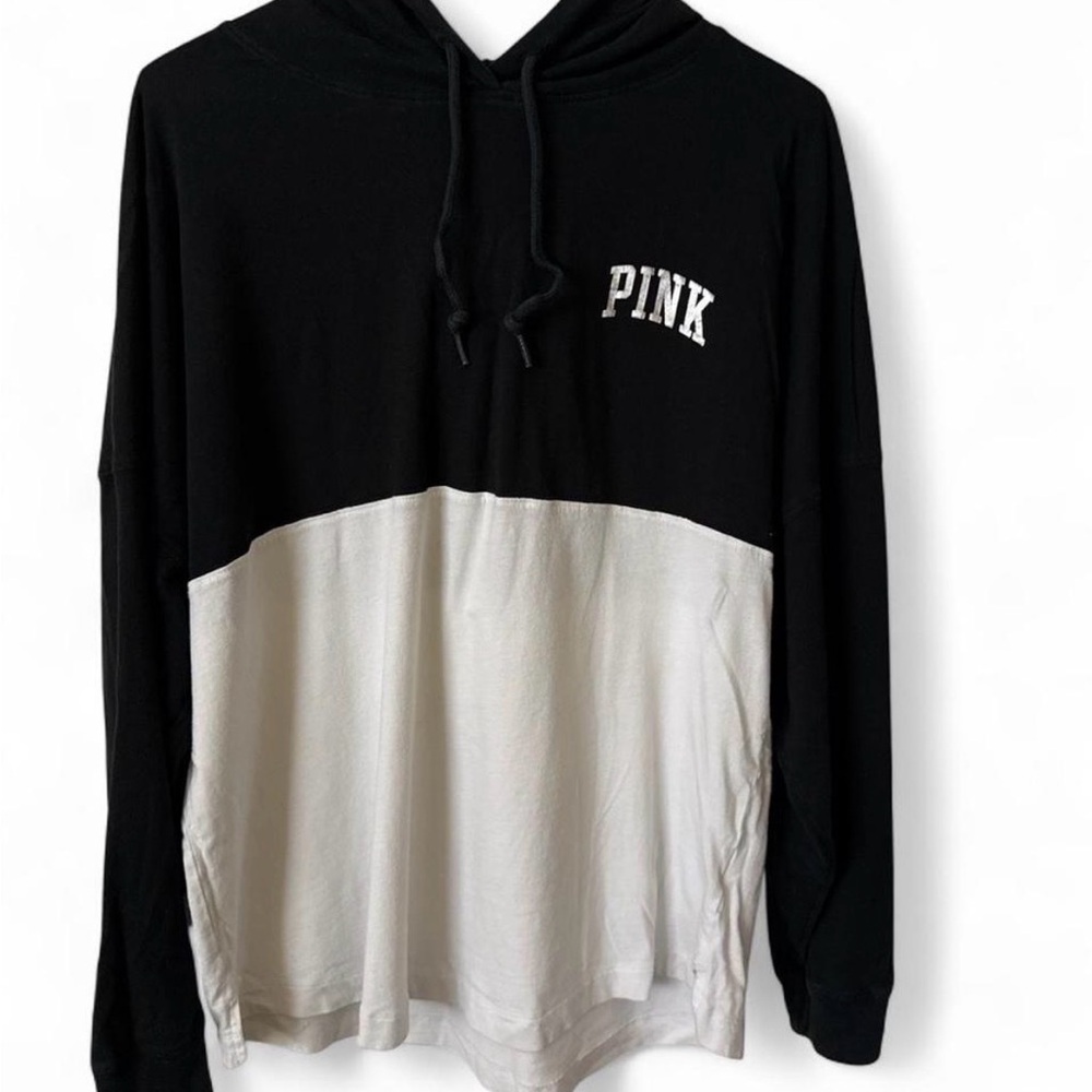 PINK Victoria's Secret Black/White Long Sleeve w/ Hoodie